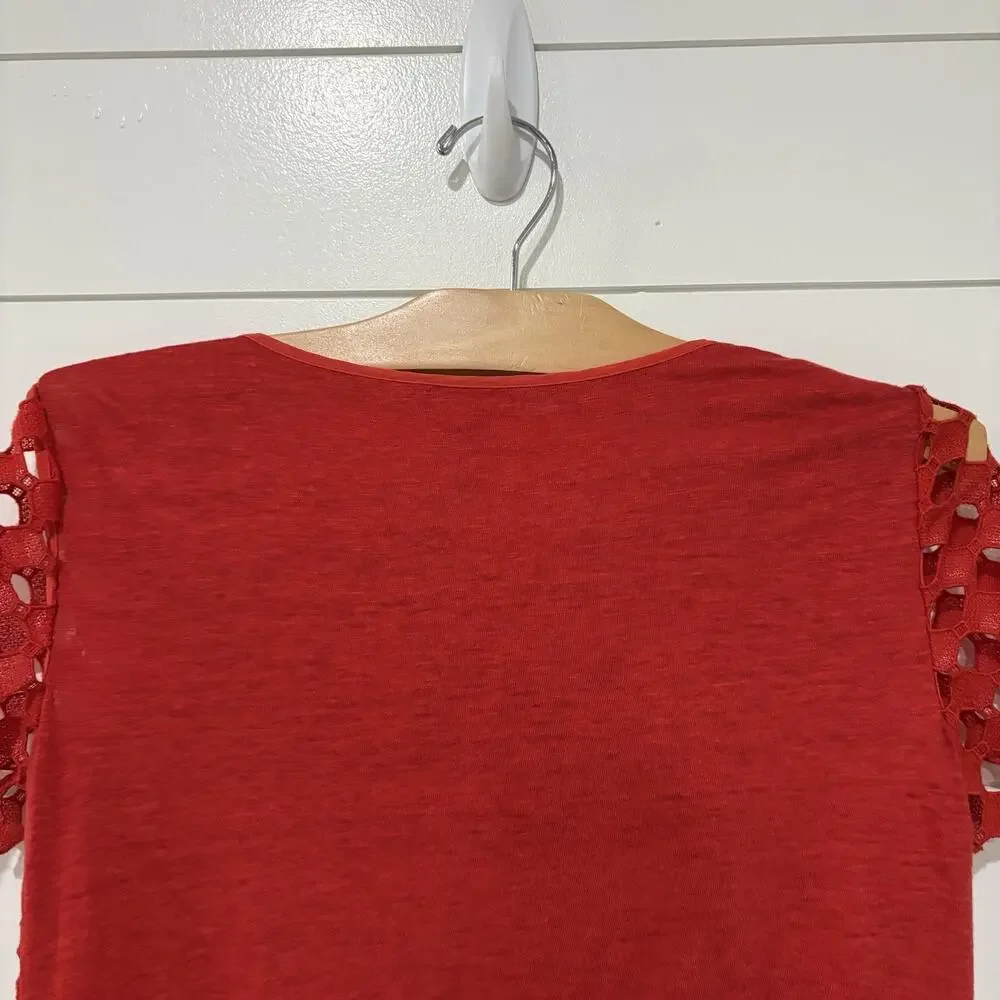 Tory Burch | Top Lace Linen Red Short Sleeve Pullover Classic- Size XS